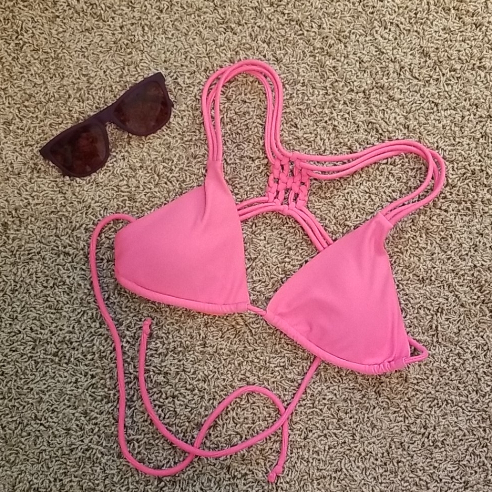 AE strappy knot pink halter bikini top small
